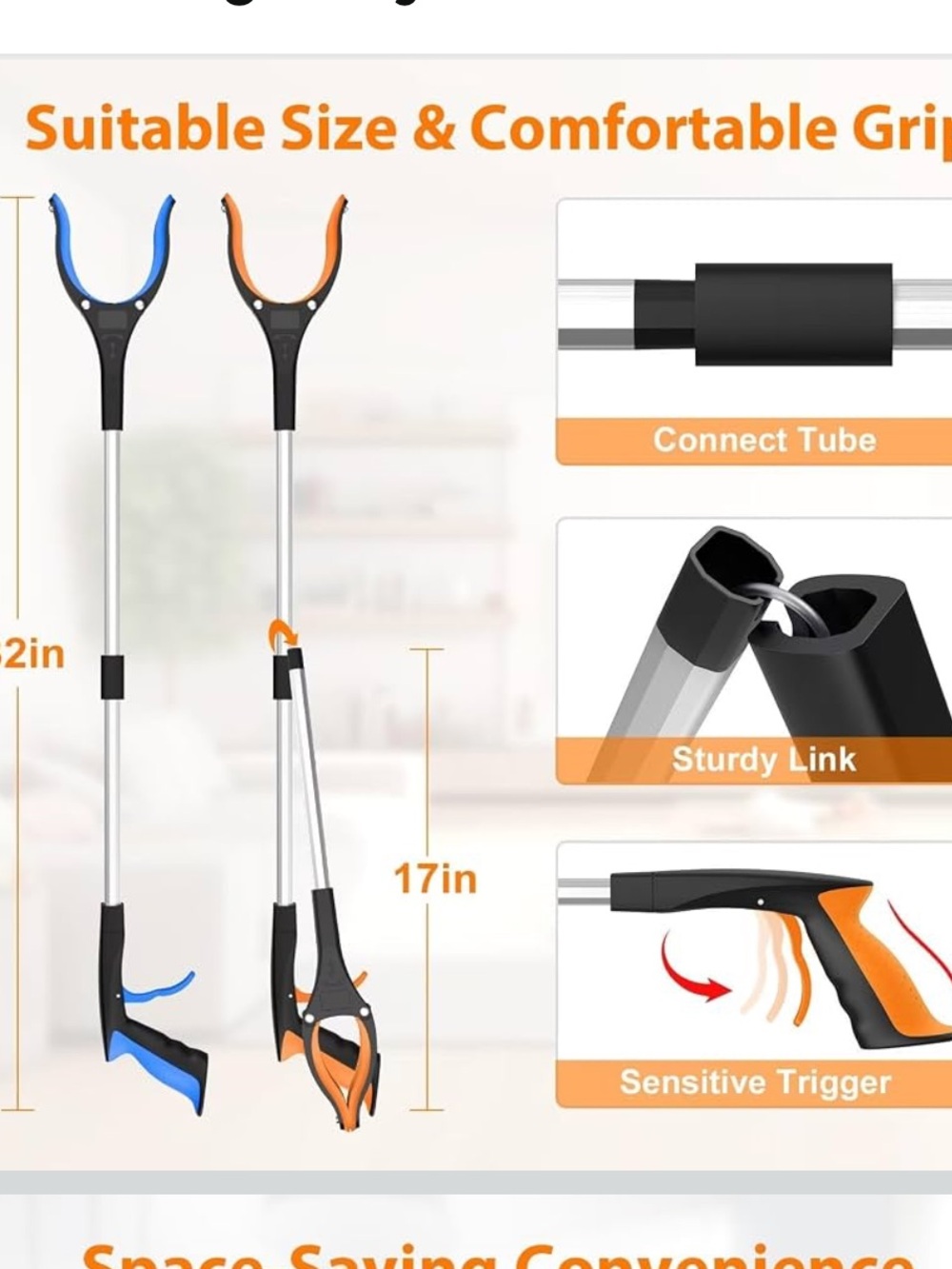 32" Grabber Reacher Tool, 2-Pack Foldable Reacher Grabber Pickup Tool